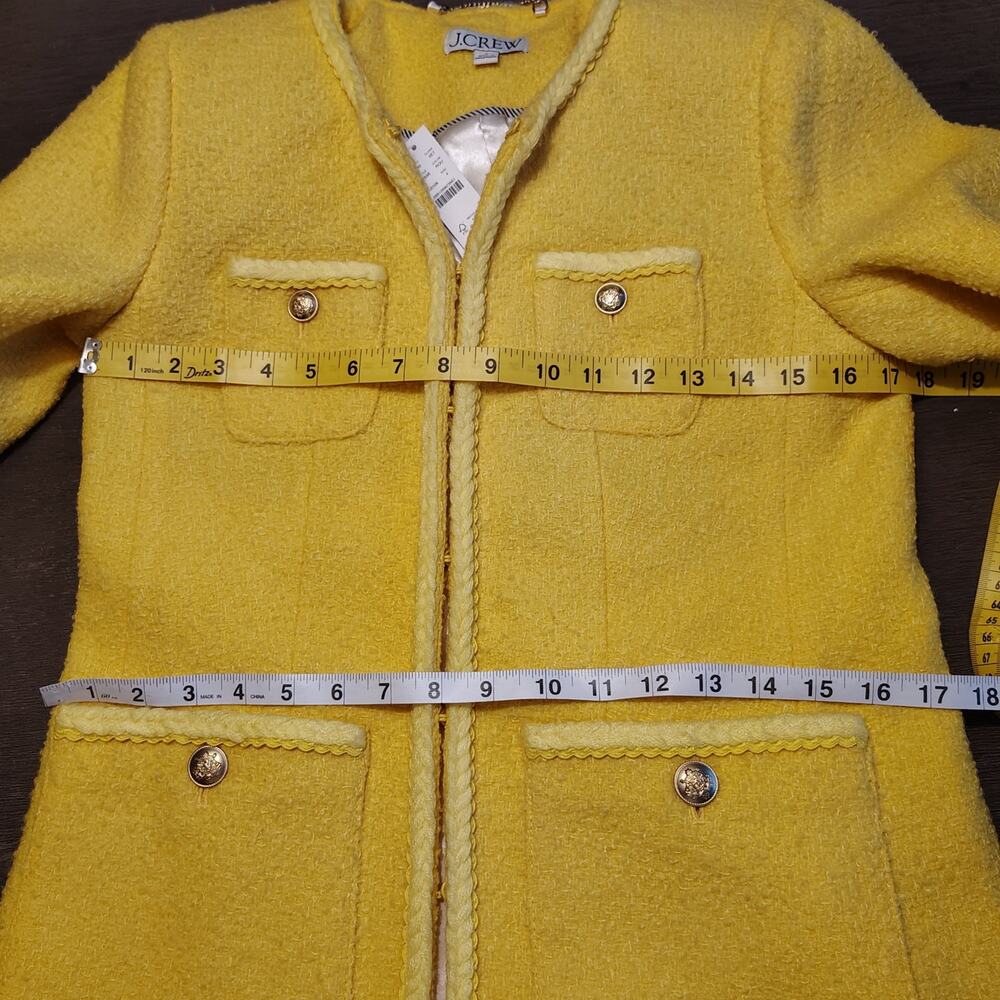 J.Crew Yellow Bouclé Long Lady Jacket & Mini Skirt Wool Blend Suit Set Size 4 - Picture 7 of 16